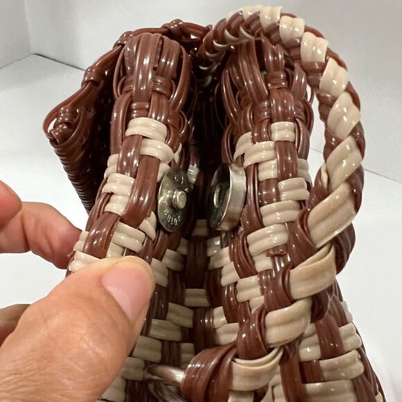 Oaxaca Mexico Hand Woven Plastic Cross Body Bag/Wristlet Brown/Tan - Picture 10 of 13